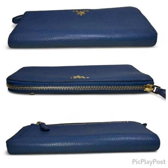 PRADA Saffiano Leather Long L Zipper Wallet, Blue - Picture 11 of 16
